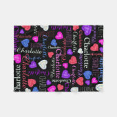 宝石ハート名前をカスタムするカラフルシャーロット フリースブランケット (正面(横))
