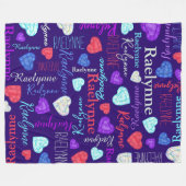 宝石ハート名前をカスタムするカラフルレイン フリースブランケット (正面(横))