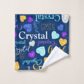 宝石ハート名前をカスタムするカラフル結晶 バスタオルセット (ウォッシュタオル)