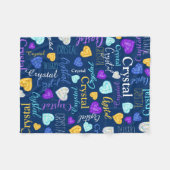 宝石ハート名前をカスタムするカラフル結晶 フリースブランケット (正面(横))