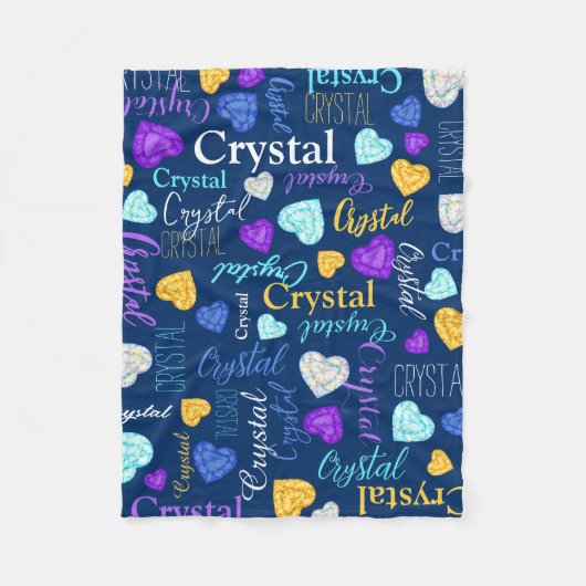 宝石ハート名前をカスタムするカラフル結晶 フリースブランケット (正面)