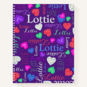 宝石ハート名前をカスタムするロティカラフル ノートブック (正面)