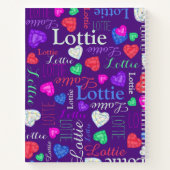 宝石ハート名前をカスタムするロティカラフル ノートブック (裏面)