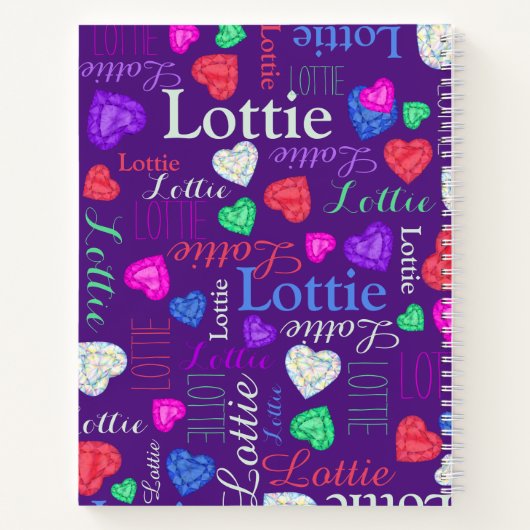 宝石ハート名前をカスタムするロティカラフル ノートブック (裏面)