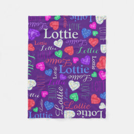 宝石ハート名前をカスタムするロティカラフル フリースブランケット