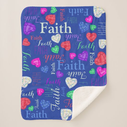 宝石ハート名前をカスタムする信仰カラフルブルー シェルパブランケット (正面)
