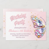 宝石バタフライデザイン誕生日招待状 招待状 (正面/裏面)