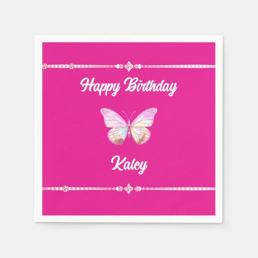 宝石パーソナライズされたバタフライペーパーナプキン スタンダードカクテルナプキン (正面)