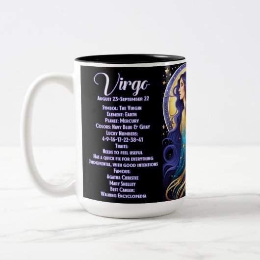 宝石パーソナライズされた銀河系〔占星術の〕十二宮図《星座》乙女座 ツートーンマグカップ (左)