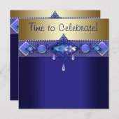 宝石パープルブルー王室の金ゴールド誕生会 招待状 (正面/裏面)