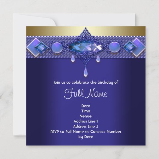 宝石パープルブルー王室の金ゴールド誕生会 招待状 (裏面)