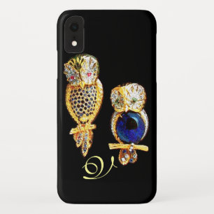 宝石フクロウ,金ゴールド,ブルーサファイア,トパズ iPhone XRケース