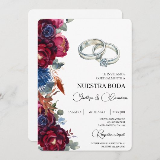 宝石フローラスペインの結婚式招待状 招待状 (正面/裏面)