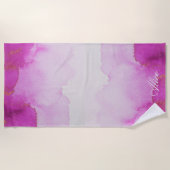 宝石ホットピンク金ゴールドモノグラムビーチタオル ビーチタオル (正面)