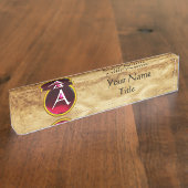 宝石モノグラム,赤ルビー,羊皮紙 デスクネームプレート (側面)