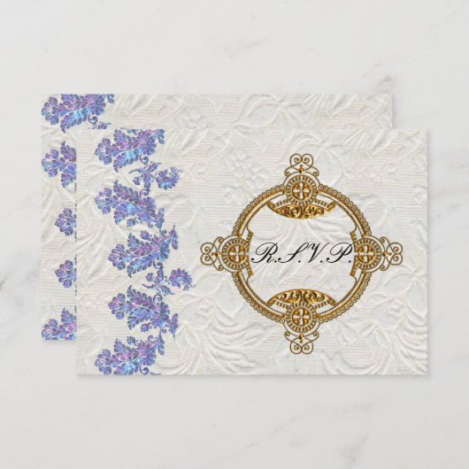 宝石ラベンダー葉ズウェディングRSVP 出欠カード (正面/裏面)