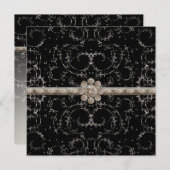 宝石ルックシルバー八角形きらきら光るダイヤモンドスワーズ 招待状 (正面/裏面)