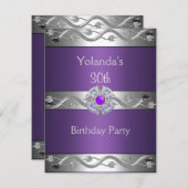 宝石付きパープルシルバー30歳誕生日パーティー2 招待状 (正面/裏面)