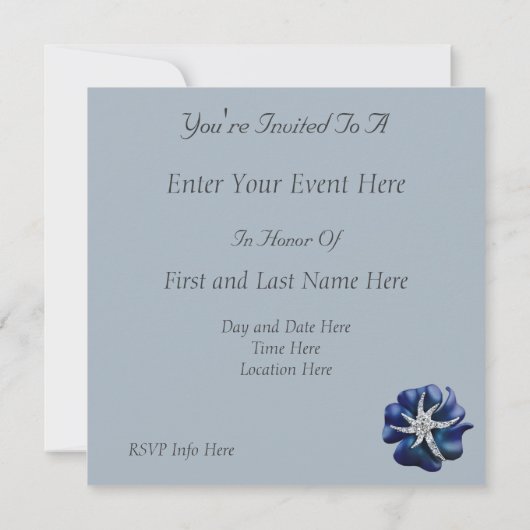 宝石付きブルーフラワーパーティの招待状 招待状 (裏面)