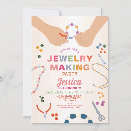 宝石作り工芸品誕生日ビーディングジュエリー 招待状 (正面)