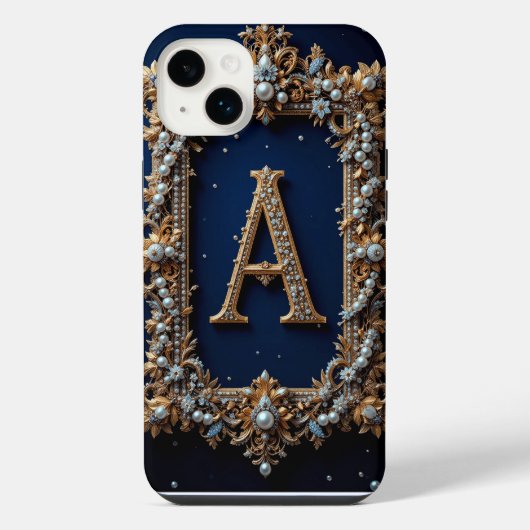 宝石入りゴールド装飾文字A iPhoneケース (裏面)