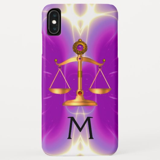 宝石入りピンクの法律の金色の天秤ばかり モノグラム Case-Mate iPhoneケース (裏面)
