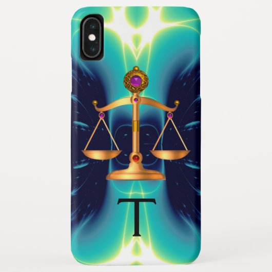宝石入り法律の金色のはかり モノグラム Case-Mate iPhoneケース (裏面)