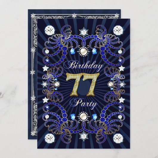 宝石塊の77歳の誕生日パーティー招待状 招待状 (正面/裏面)