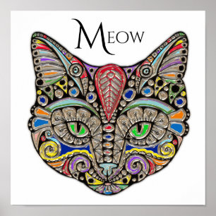 宝石猫のカラフルBoho ポスター