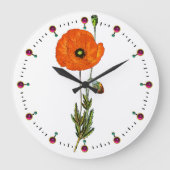 宝石用原石との白の赤いケシ ラージ壁時計 (正面)