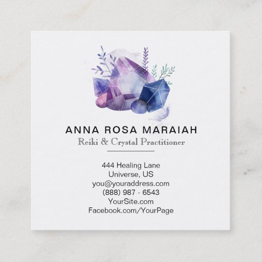 *宝石用原石の水彩画の宝石の宇宙霊気の水晶 スクエア名刺 (裏面)