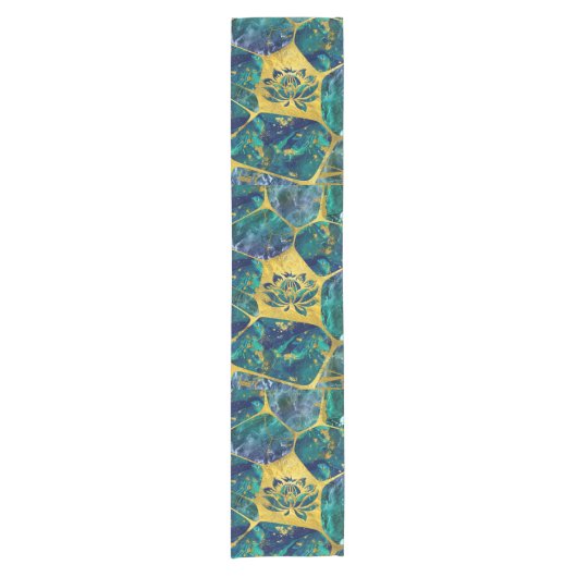 宝石用原石の水晶Voronoiの図表のはすの花 ショートテーブルランナー (正面)