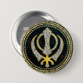 宝石用原石及び金ゴールドのKhandaの装飾的な記号 缶バッジ (正面&裏面)