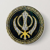 宝石用原石及び金ゴールドのKhandaの装飾的な記号 缶バッジ (正面)