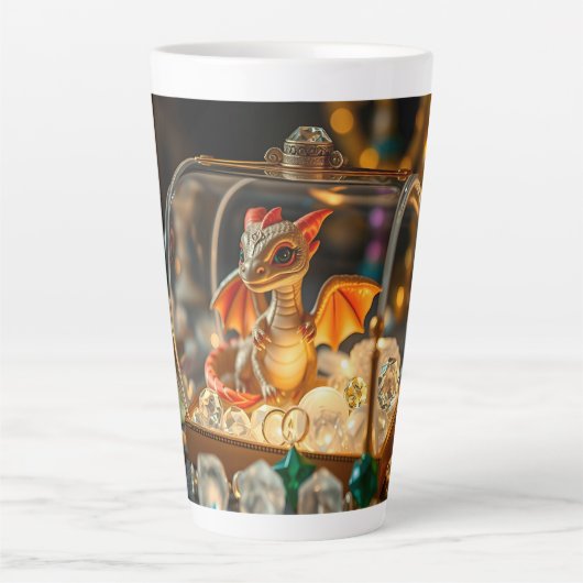 宝石箱に入ったかわいい龍 カフェラテマグ (正面)