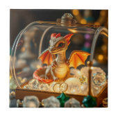 宝石箱に入ったかわいい龍 タイル (正面)