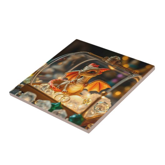 宝石箱に入ったかわいい龍 タイル (側面)