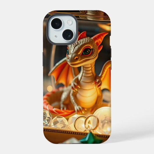 宝石箱に入ったかわいい龍 iPhone 15ケース (裏面)