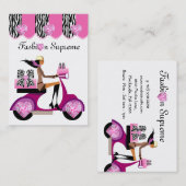 宝石箱の名刺のスクーターの女の子のシマウマ 名刺 (正面/裏面)