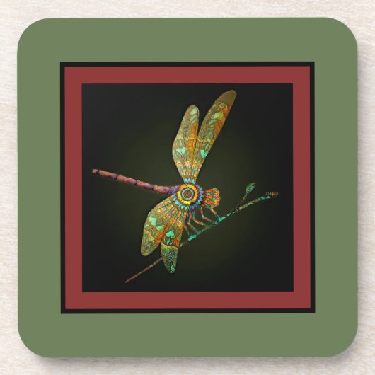 宝石色のトンボがオリーブで曼荼羅と出会う コースター (正面)