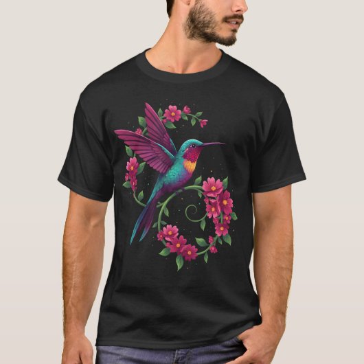 宝石色のハチドリの花 Tシャツ (正面)