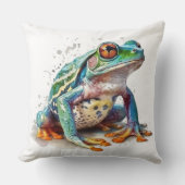 宝石色の水彩カエル クッション (正面)
