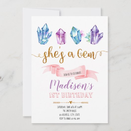 宝石誕生日の招待 招待状 (正面)