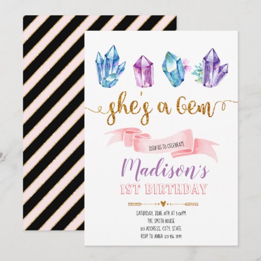 宝石誕生日の招待 招待状 (正面/裏面)