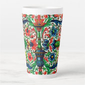 宝石調中世の写本の花巻物 カフェラテマグ (正面)