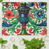 宝石調中世の写本の花巻物 キッチンタオル (折り畳み)