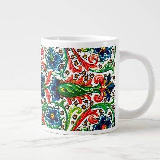 宝石調中世の写本の花巻物 ジャンボコーヒーマグカップ (右)