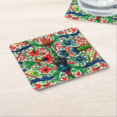 宝石調中世の写本の花巻物 スクエアペーパーコースター (アングル)