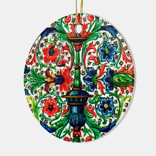 宝石調中世の写本の花巻物 セラミックオーナメント (左)