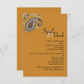 宝石金ゴールドシルバーペイズリーヒンドゥー結婚ズインサート 招待状 (正面/裏面)